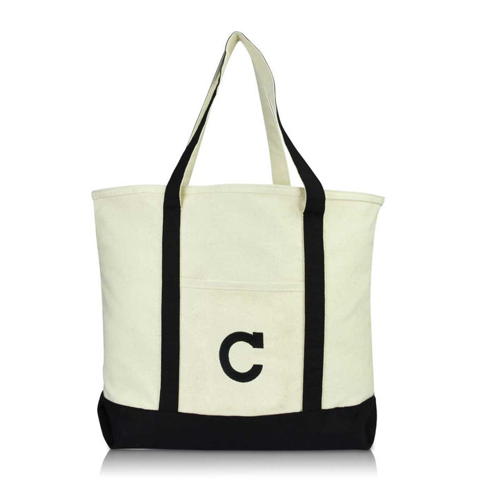 Dalix Initial Tote Bag Personalized Monogram Zippered Top Letter - C