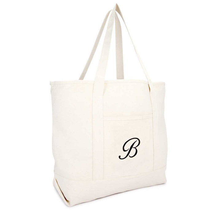 Dalix Personalized Shopping Tote Bag Monogram Natural Initial Zippered Letter A-Z