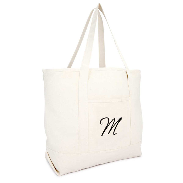 Dalix Personalized Shopping Tote Bag Monogram Natural Initial Zippered Letter A-Z