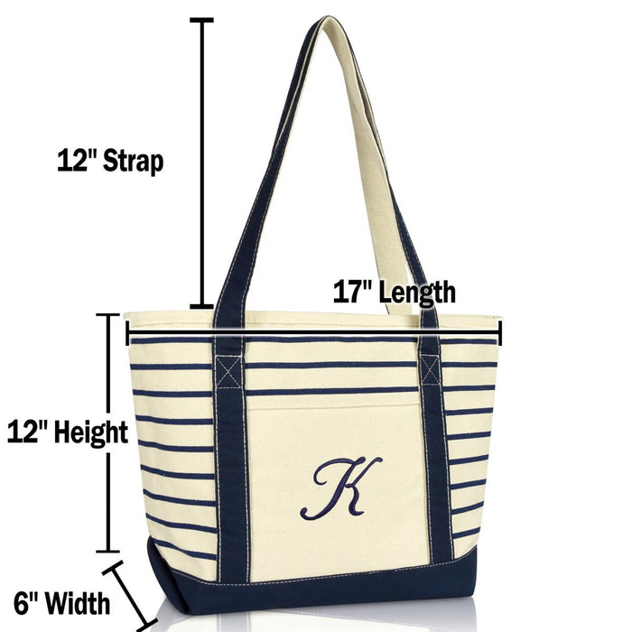 Dalix Striped K-Initial Tote Bag Womens Ballent Letter K