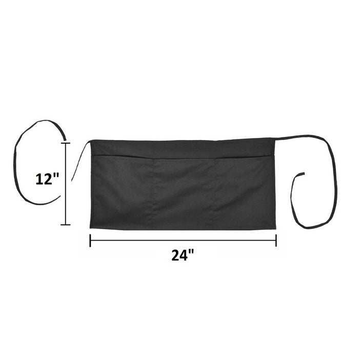 DALIX 24" Medium Kitchen Restaurant Waist Apron (3 Pockets) (Black, White, Navy Blue, Black-White)