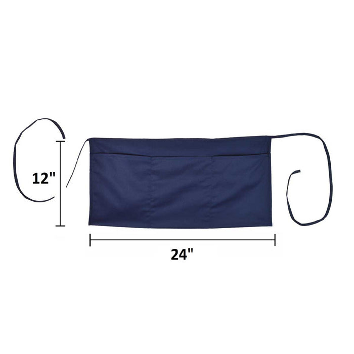 DALIX 24" Medium Kitchen Restaurant Waist Apron (3 Pockets) (Black, White, Navy Blue, Black-White)