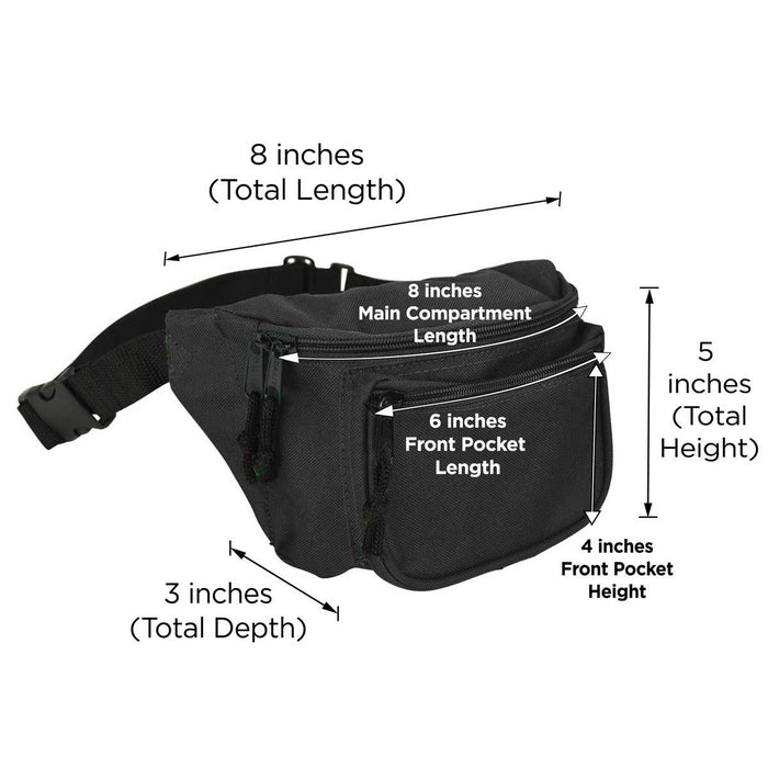 DALIX Fanny Pack 7" Travel Belt Pouch Waist Wallet Bag w/ 3 Pockets FP-002 Fanny Packs DALIX 