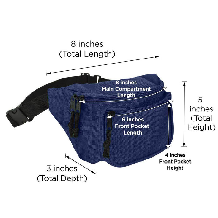 DALIX Fanny Pack 7" Travel Belt Pouch Waist Wallet Bag w/ 3 Pockets FP-002 Fanny Packs DALIX 