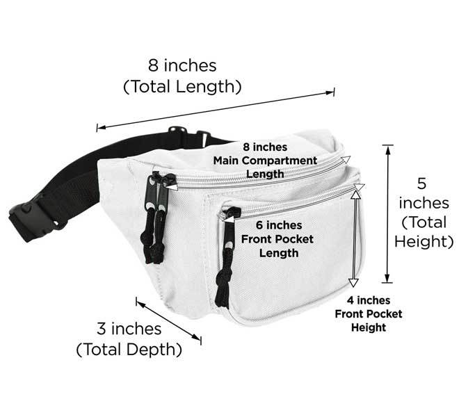 DALIX Fanny Pack 7" Travel Belt Pouch Waist Wallet Bag w/ 3 Pockets FP-002 Fanny Packs DALIX 