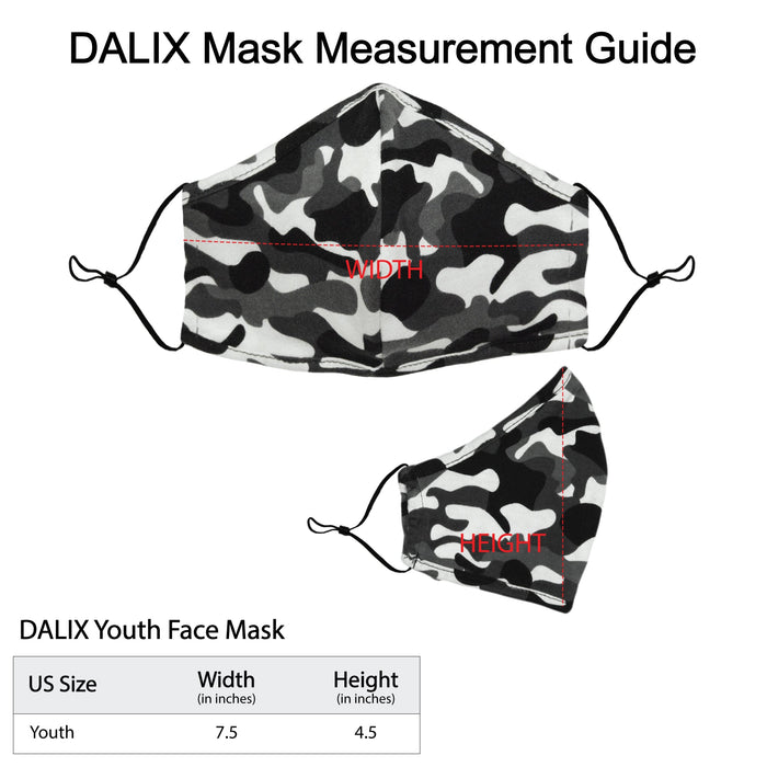 Dalix Youth Camo Cloth Face Mask Reusable Adjustable Nose Bridge Piece Washable Made in USA