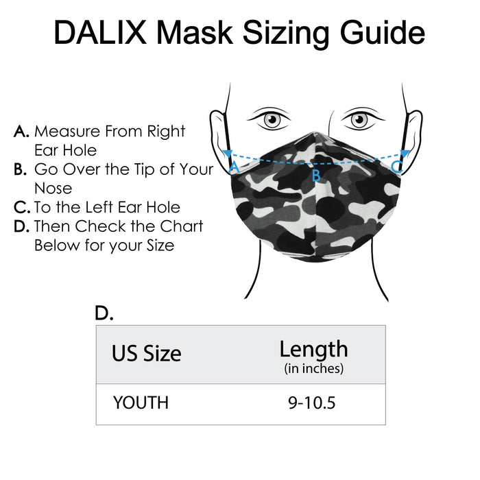 Dalix Youth Camo Cloth Face Mask Reusable Adjustable Nose Bridge Piece Washable Made in USA