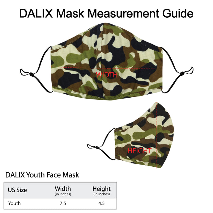 Dalix Youth Camo Cloth Face Mask Reusable Adjustable Nose Bridge Piece Washable Made in USA