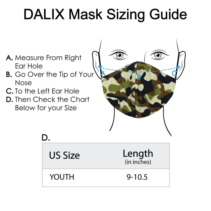 Dalix Youth Camo Cloth Face Mask Reusable Adjustable Nose Bridge Piece Washable Made in USA