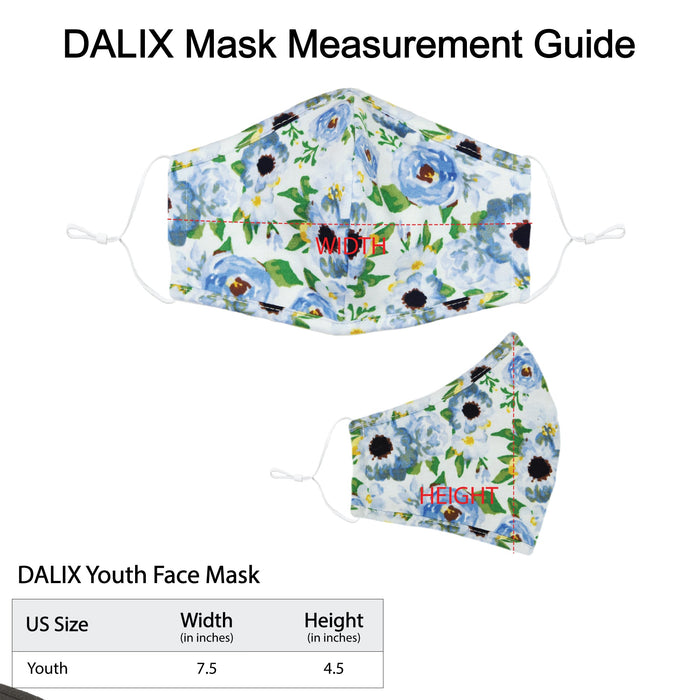 Dalix Youth Floral Cloth Face Mask Reuseable Washable Made in USA - XXS-XS Size