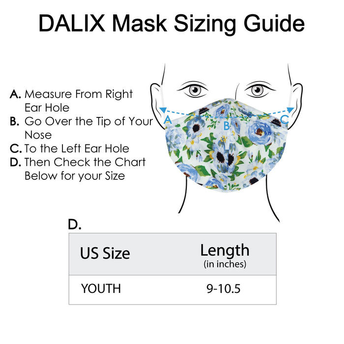 Dalix Youth Floral Cloth Face Mask Reuseable Washable Made in USA - XXS-XS Size