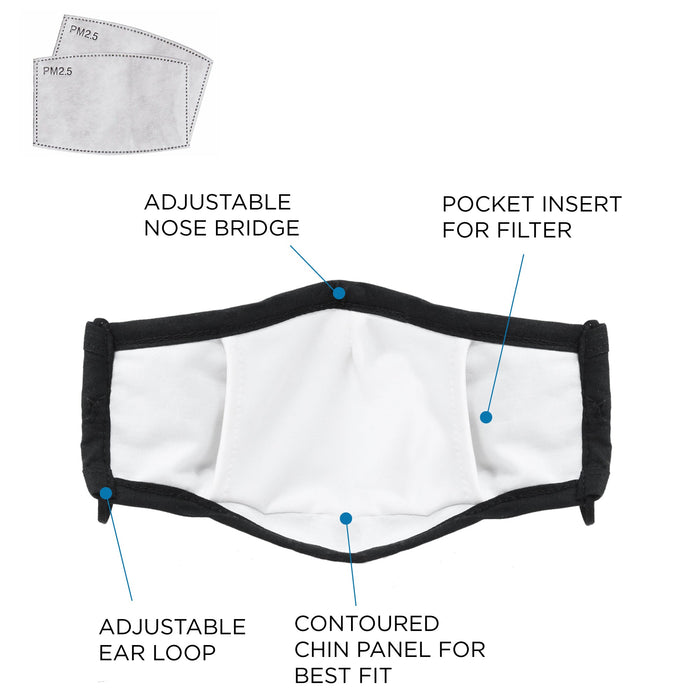 Dalix Cloth Face Mask 3 Layer Filter Pocket Adjustable Nose Ear Loops S/M with Filter