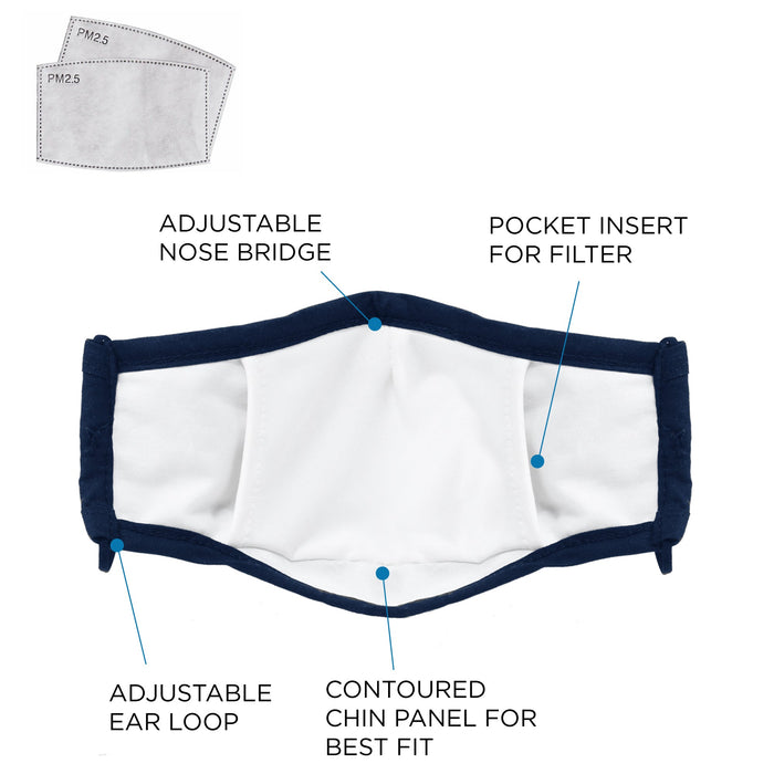 Dalix Cloth Face Mask 3 Layer Filter Pocket Adjustable Nose Ear Loops S/M with Filter