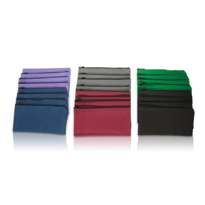 DALIX Zippered Money Pouch Bank Bag Pencil Marker Bags Assorted Colors 24 Pack