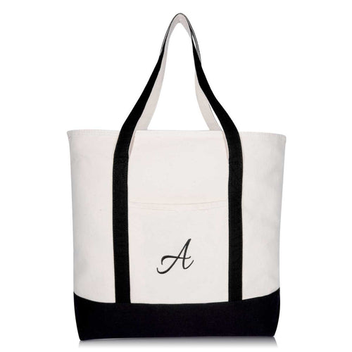 Dalix Personalized Tote Bag Monogram Black Initial