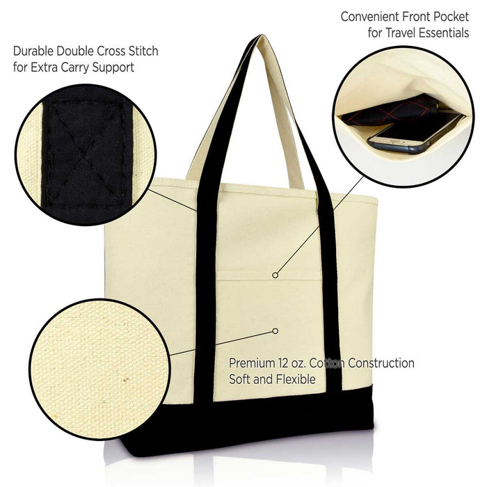 Dalix 22" Cotton Canvas Tote Bag (Zippered Top)