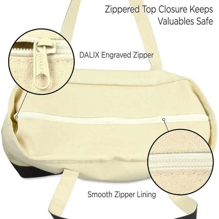 Dalix 22" Cotton Canvas Tote Bag (Zippered Top)