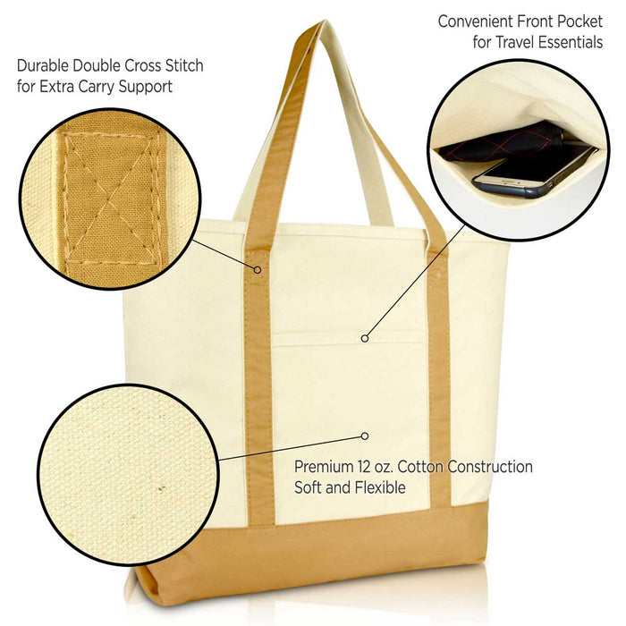 Dalix 22" Cotton Canvas Tote Bag (Zippered Top)