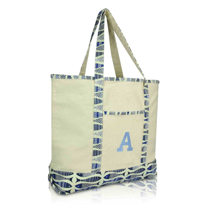 Dalix Initial Tote Bag Personalized Monogram Zippered Top Letter - A