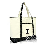Dalix Initial Tote Bag Personalized Monogram Zippered Top Letter - I