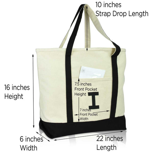 Dalix Initial Tote Bag Personalized Monogram Zippered Top Letter - I