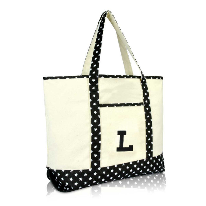 Dalix Initial Tote Bag Personalized Monogram Zippered Top Letter - L