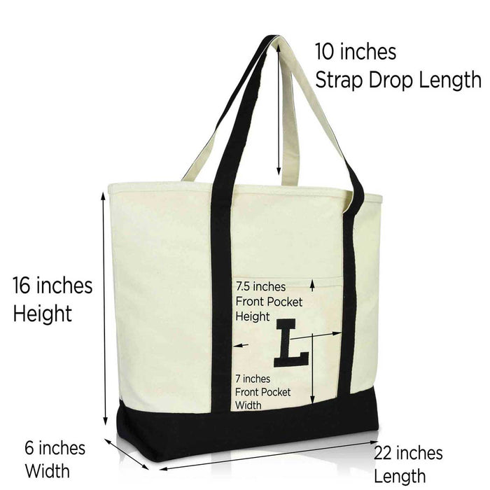 Dalix Initial Tote Bag Personalized Monogram Zippered Top Letter - L