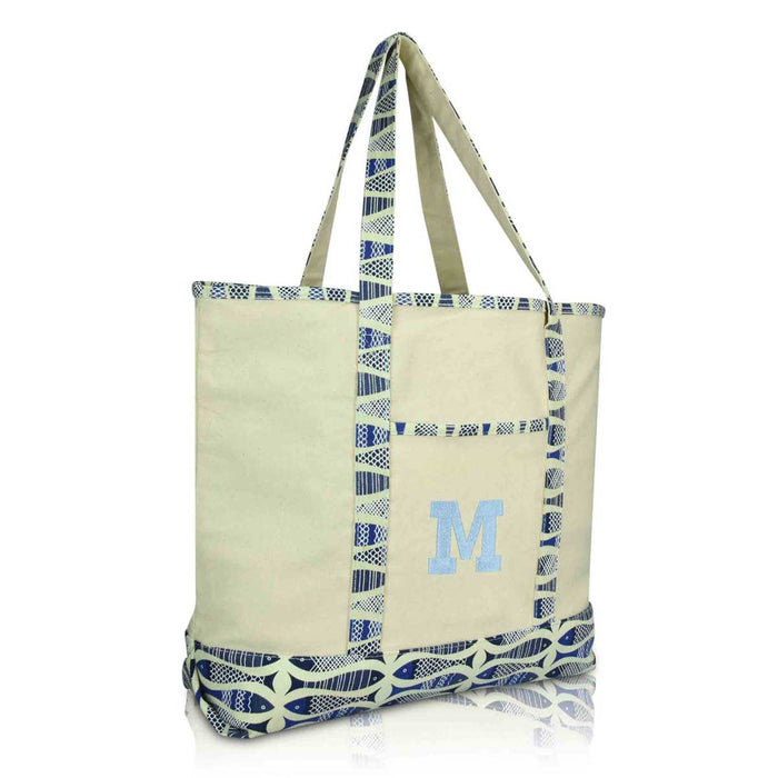 Dalix Initial Tote Bag Personalized Monogram Zippered Top Letter - M