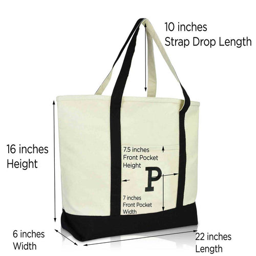 Dalix Initial Tote Bag Personalized Monogram Zippered Top Letter - P