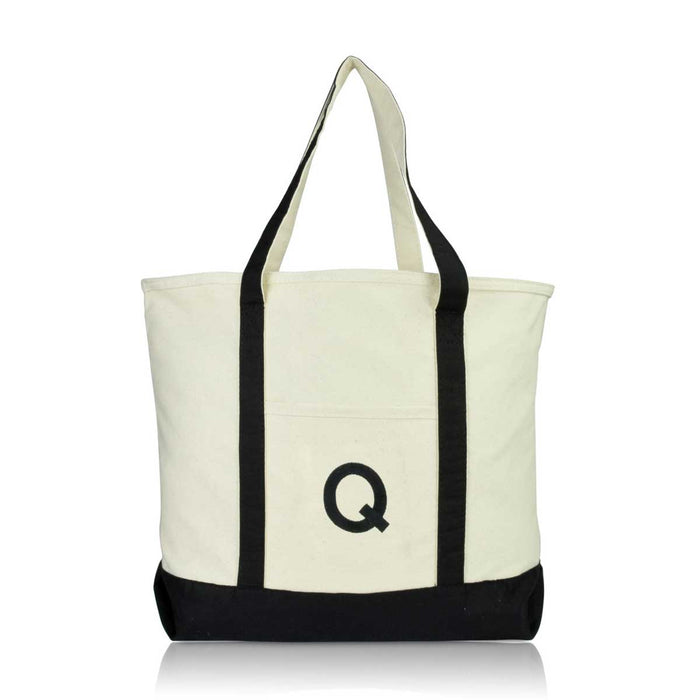Dalix Initial Tote Bag Personalized Monogram Zippered Top Letter - Q