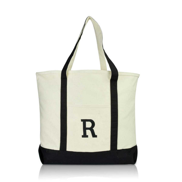 Dalix Initial Tote Bag Personalized Monogram Zippered Top Letter - R