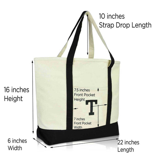 Dalix Initial Tote Bag Personalized Monogram Zippered Top Letter - T