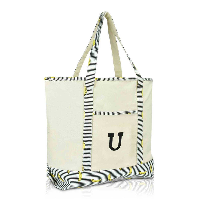 Dalix Initial Tote Bag Personalized Monogram Zippered Top Letter - U