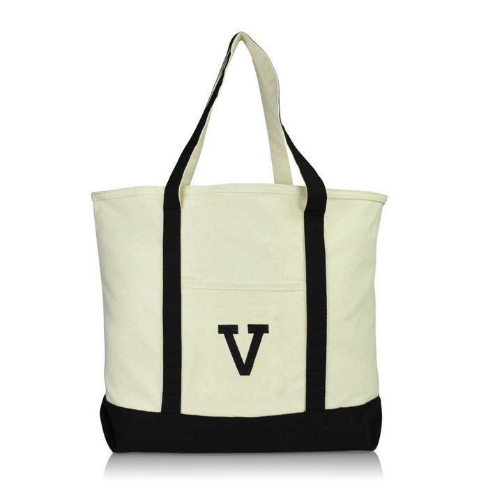 Dalix Initial Tote Bag Personalized Monogram Zippered Top Letter - V