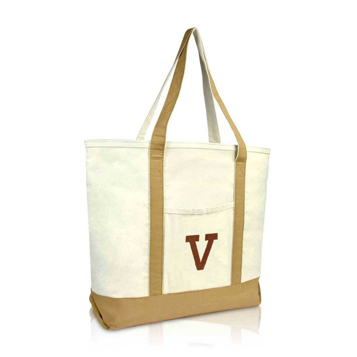 Dalix Initial Tote Bag Personalized Monogram Zippered Top Letter - V