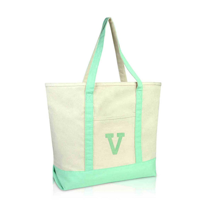 Dalix Initial Tote Bag Personalized Monogram Zippered Top Letter - V