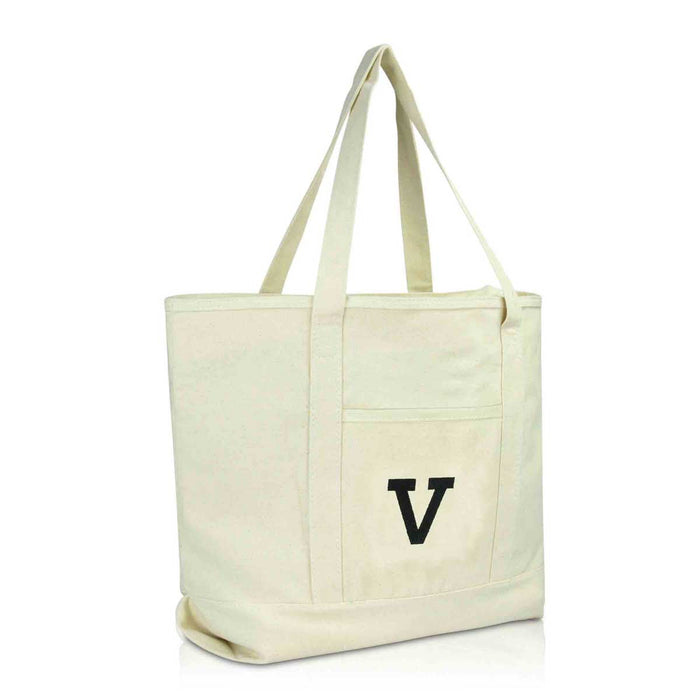 Dalix Initial Tote Bag Personalized Monogram Zippered Top Letter - V