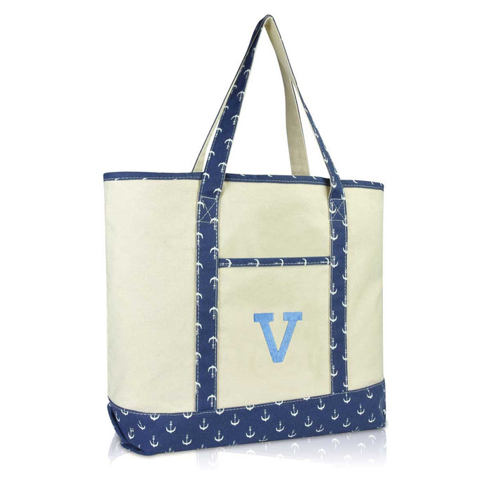 Dalix Initial Tote Bag Personalized Monogram Zippered Top Letter - V