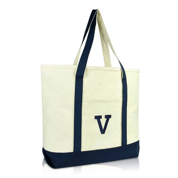 Dalix Initial Tote Bag Personalized Monogram Zippered Top Letter - V