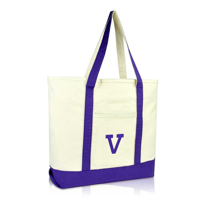 Dalix Initial Tote Bag Personalized Monogram Zippered Top Letter - V