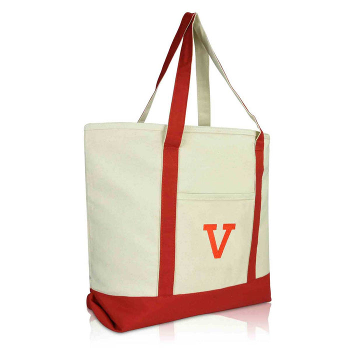Dalix Initial Tote Bag Personalized Monogram Zippered Top Letter - V