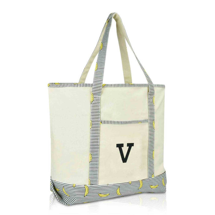 Dalix Initial Tote Bag Personalized Monogram Zippered Top Letter - V