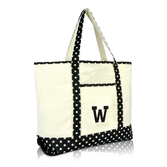 Dalix Initial Tote Bag Personalized Monogram Zippered Top Letter - W