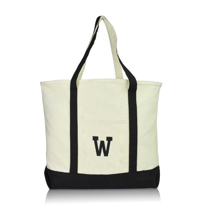 Dalix Initial Tote Bag Personalized Monogram Zippered Top Letter - W