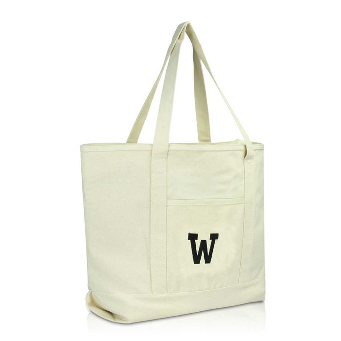 Dalix Initial Tote Bag Personalized Monogram Zippered Top Letter - W