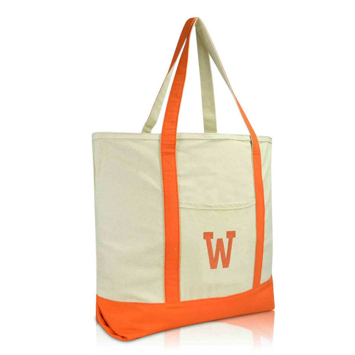 Dalix Initial Tote Bag Personalized Monogram Zippered Top Letter - W