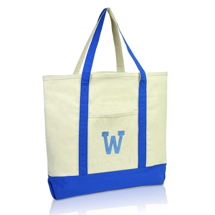 Dalix Initial Tote Bag Personalized Monogram Zippered Top Letter - W