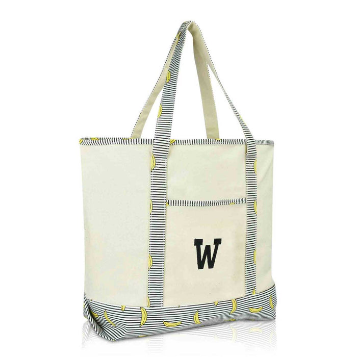 Dalix Initial Tote Bag Personalized Monogram Zippered Top Letter - W