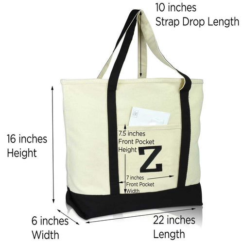 Dalix Initial Tote Bag Personalized Monogram Zippered Top Letter - Z