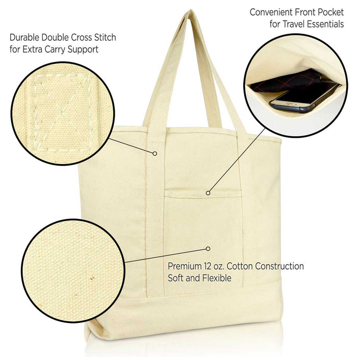 Dalix 22" Cotton Canvas Tote Bag (Zippered Top)